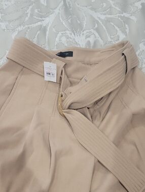 Ann Taylor Tan High-Waist Belted Chinos
